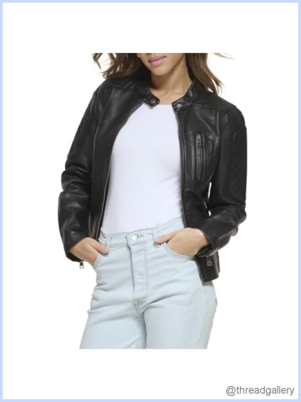 Faux Leather Motocross Racer Jacket Women's Zip Front